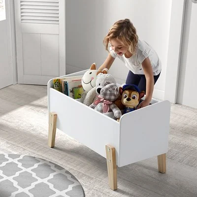 Childrens wooden toy box in white