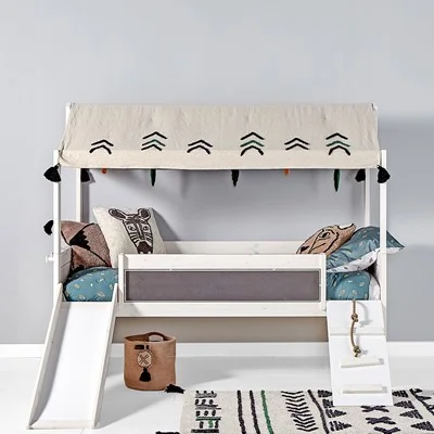 Climb and slide kids bed with wildlife fabric roof