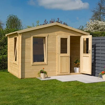Contemporary wooden outdoor house with pre glazed windows