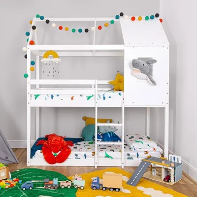 White treehouse bunk bed with roof and window