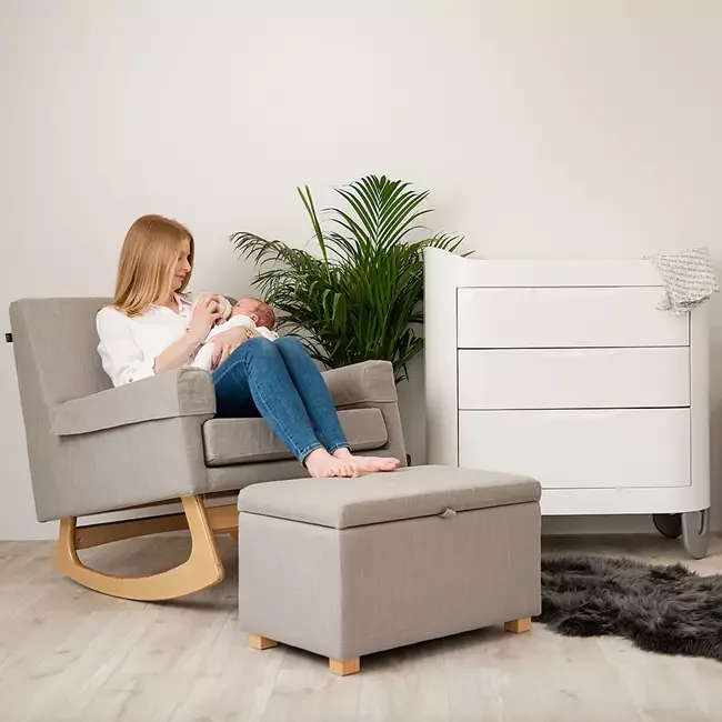 Dove grey nursery rocking chair and matching footstool