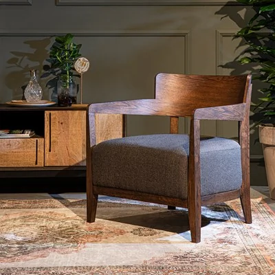 Duran lounge chair with dark wood frame
