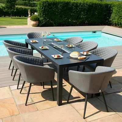 Flanelle weatherproof garden furniture set with fire pit dining table