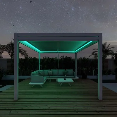 Garden pergola with roof and sides
