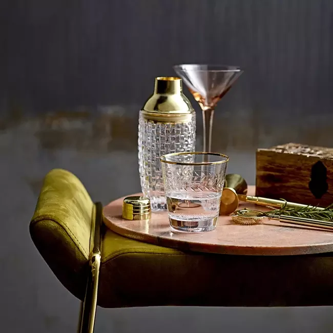 Gold clear glass cocktail shaker from bloomingville