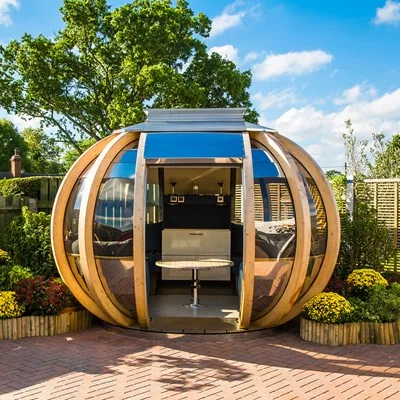 Grande deluxe premium wood and steel garden pod with seating