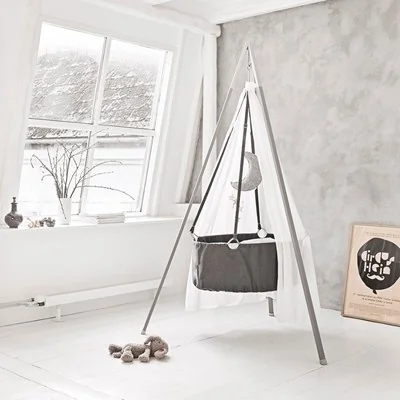 Grey cradle newborn bed with tripod stand