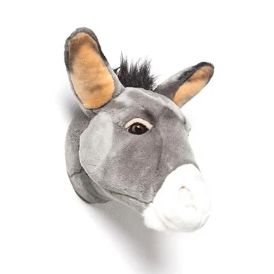 Grey faux fur donkey wall mounted head
