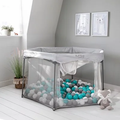 Grey playpen with zipped panel