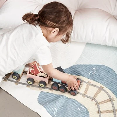 Kids activity rug with train tracks