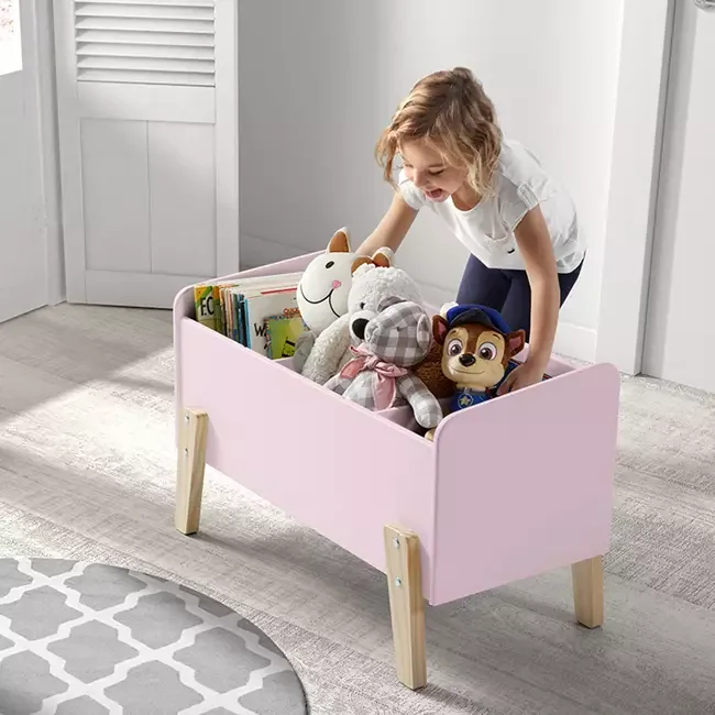 Kids wooden storage box in pink