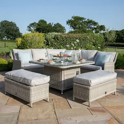 Rattan firepit garden table and sofa set