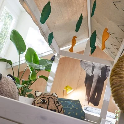 Lifetime four in one bed with fabric roof in wildlife design