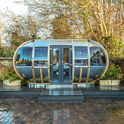 Luxury outdoor dining pod with panoramic views