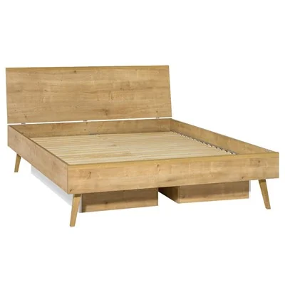 Nature wooden bed with solid headboard