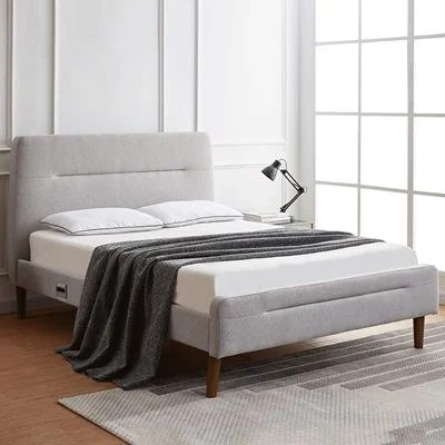 Nodd light grey upholstered bed with wireless charging