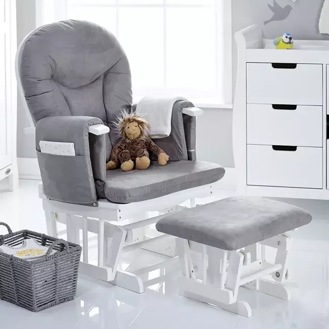 Obaby reclining glider chair and stool in grey