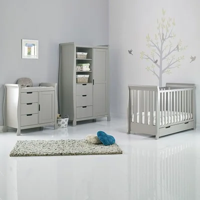 Obaby stamford mini cot bed 3 piece nursery set in warm grey