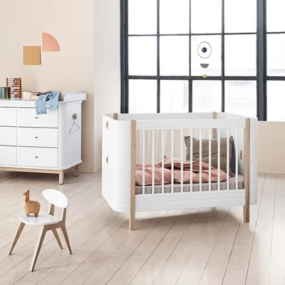 Oliver convertible baby cot bed in white and oak