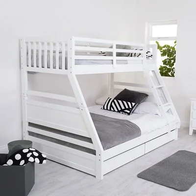Ollie white modern triple sleeper with storage drawers from flair