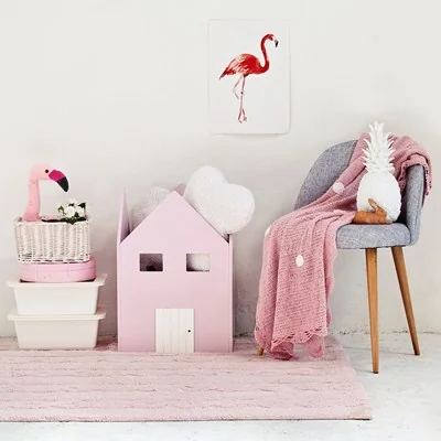Pink braids rug in flamingo themed bedroom