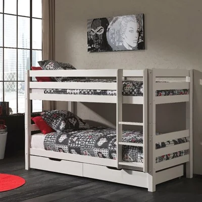 Pino childrens low bunk bed with storage drawers