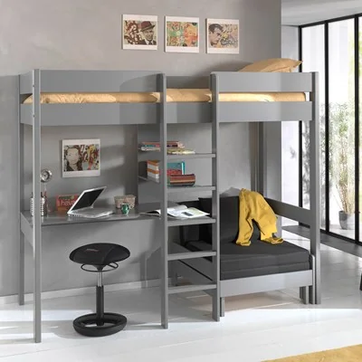 Pino kids high sleeper with sofa bed and desk in grey