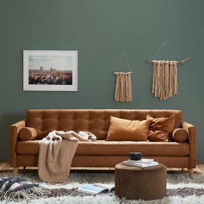 Powder 3 seater leather sofa