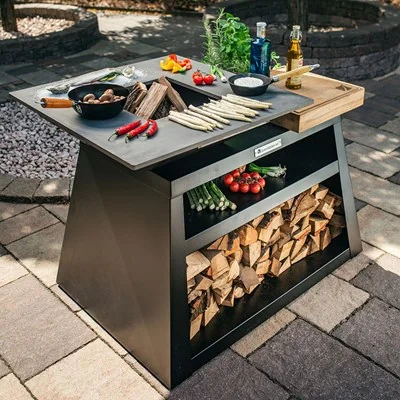 Quan quadro carbon steel barbecue fire pit with storage