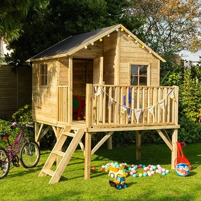 Raised childrens wooden play den
