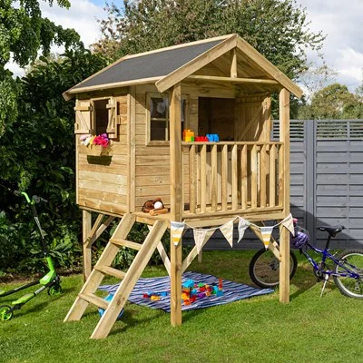 Raised lookout playhouse with steps