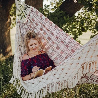 Red and white lace hammock swing