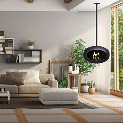 Retro dome hanging fireplace all black edition