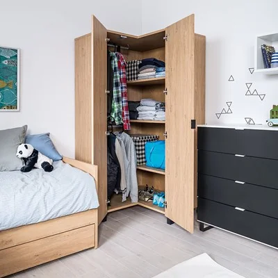 Simple oak effect corner wardrobe