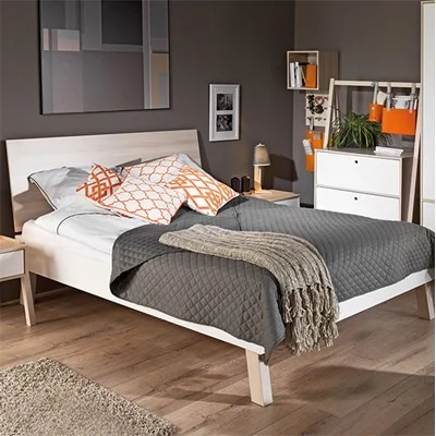 Spot double bed in white and acacia
