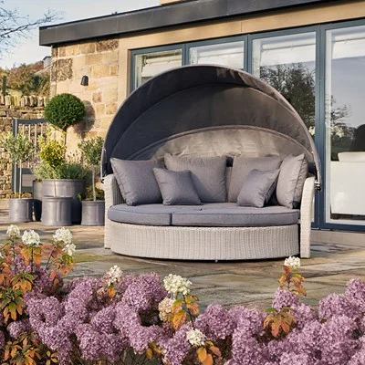 Stone grey bermuda woven rattan outdoor day bed