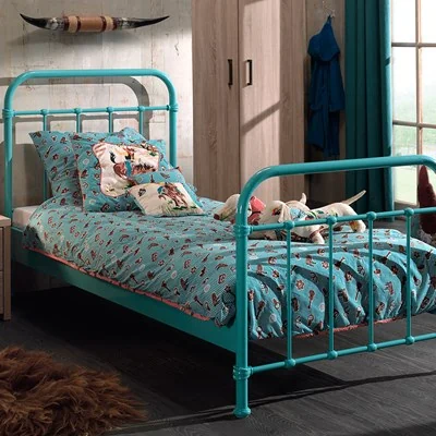 Stylish metal kids bed in teal