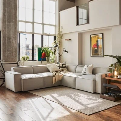 Swyft velvet corner sofa in light grey