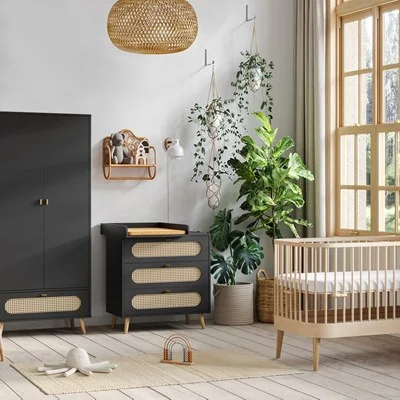 Vox canne contemporary nursery furniture set in black and birch