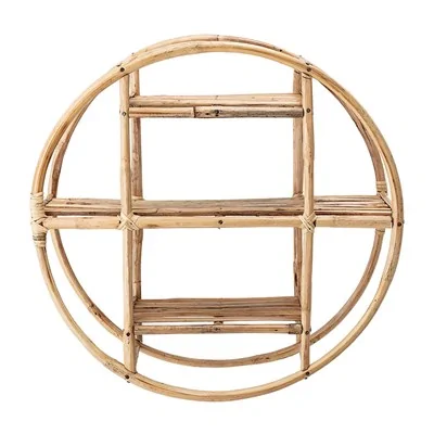 Wall mounted round shelf in natural cane