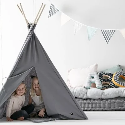 Washable grey fabric play teepee tent