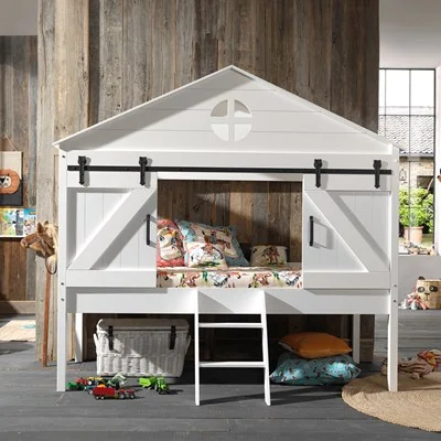White barny single kids bed