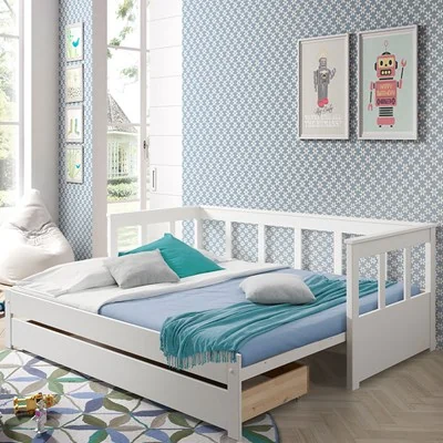 White pino day bed with pull out bed and storage drawer