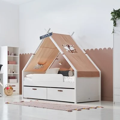 White tipi day bed from coolkids with rainbow canopy