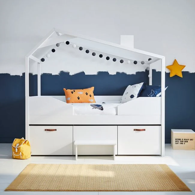 Kids-White-Cabin-Hut-Bed-with-Drawers-and-Step-from-CoolKids