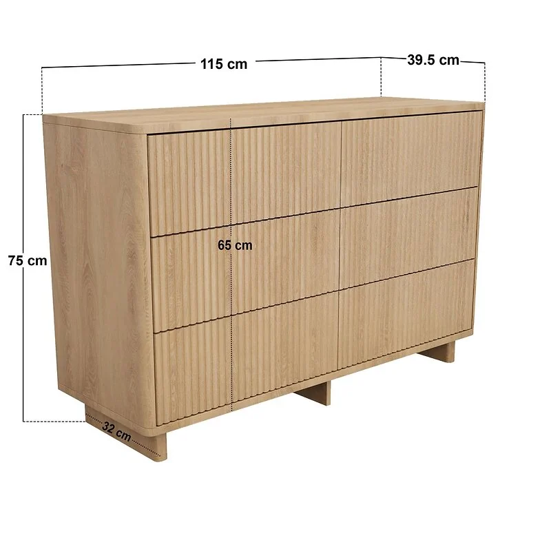 SOLACE+CO Velmor Ribbed Chest of 6 Drawers Oak image 6