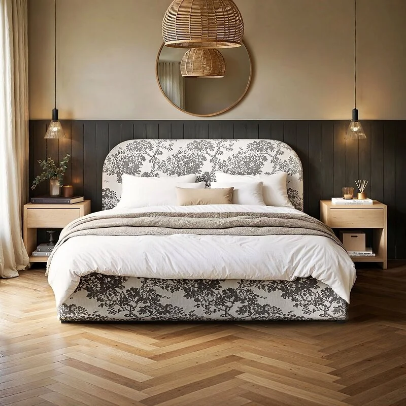 Flair Alba Tree Print Ottoman Bed Beige Chenille image 3