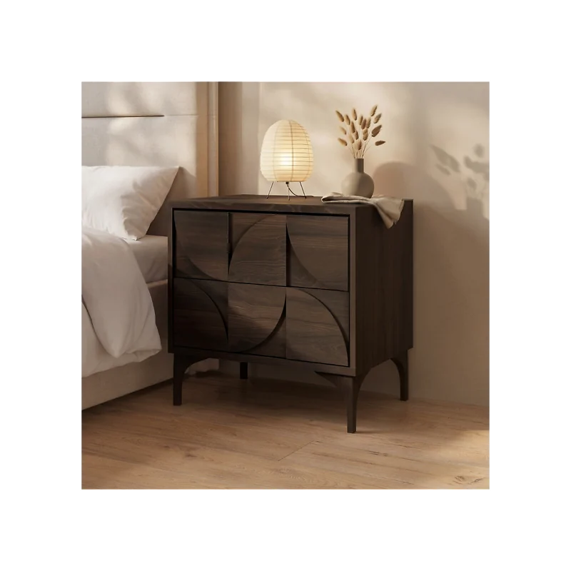SOLACE+CO Leon Geometric Bedside Table Walnut image 2