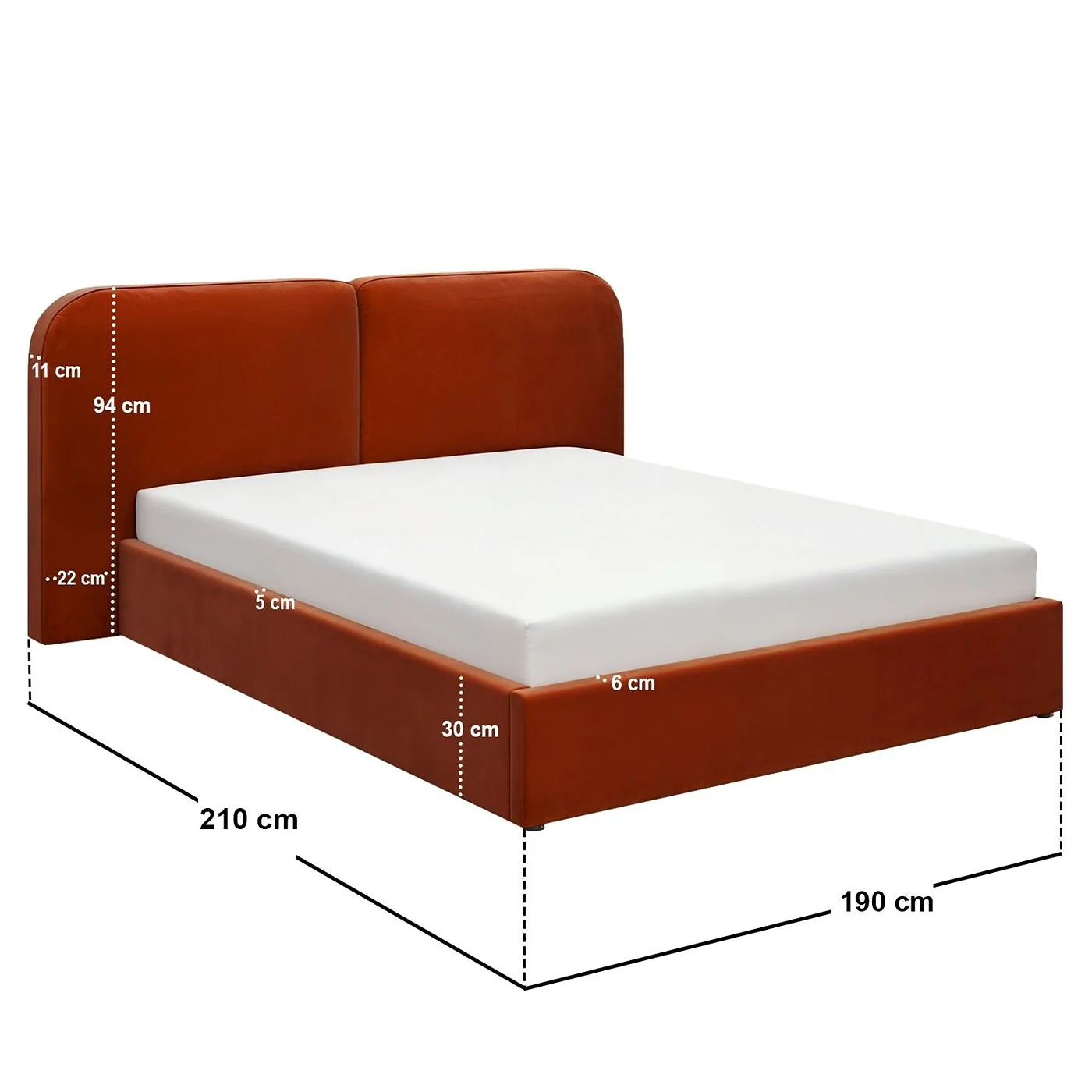 Solace+Co Lena Ottoman Bed Burnt Orange Velvet image 6