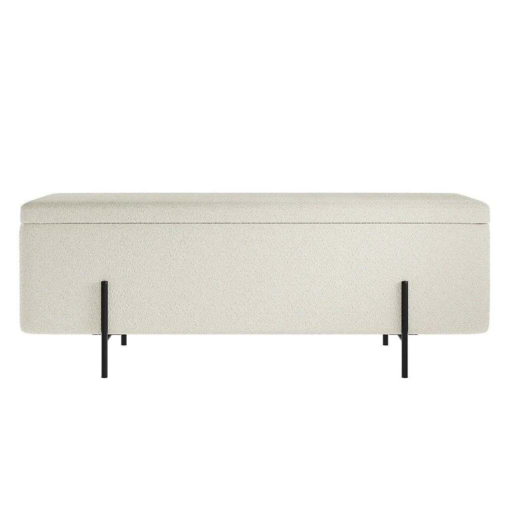 LPD Lola Storage Ottoman Bench Ivory Boucle Matte Black view 2